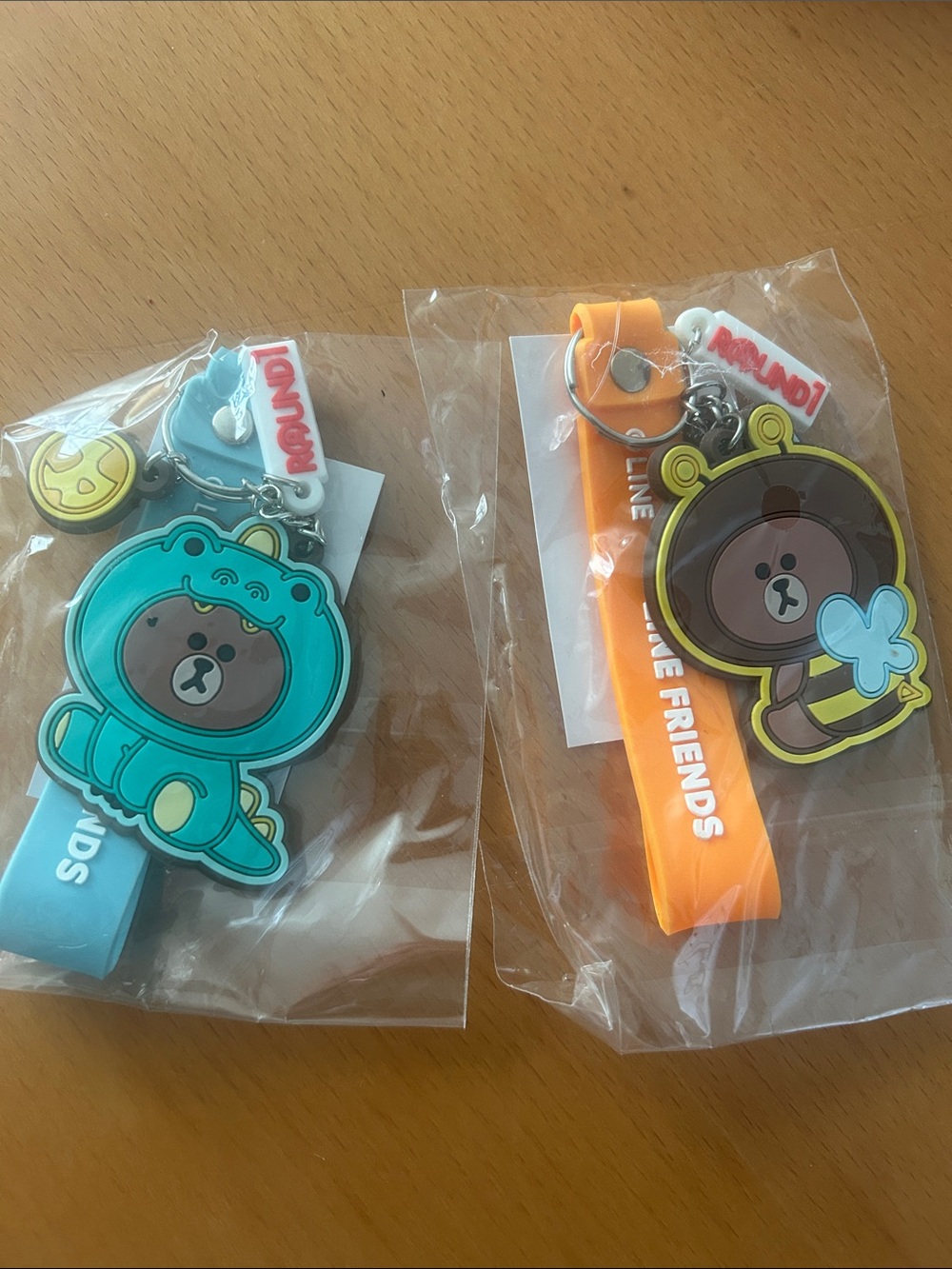 LINE FRIENDS Brown Bear Keychain Set - Blue Dino & Orange Bee